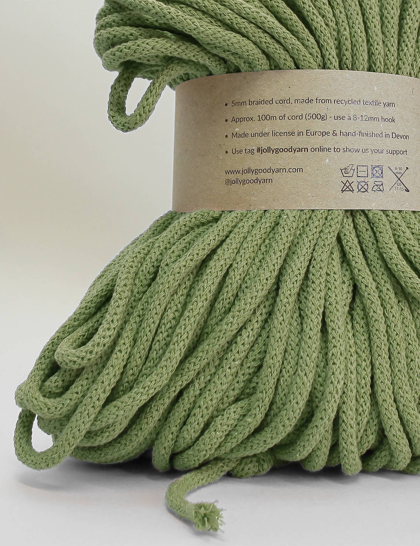 Jolly Good Yarn - 5mm Buckfast Green recycled cotton macrame cord (100m)