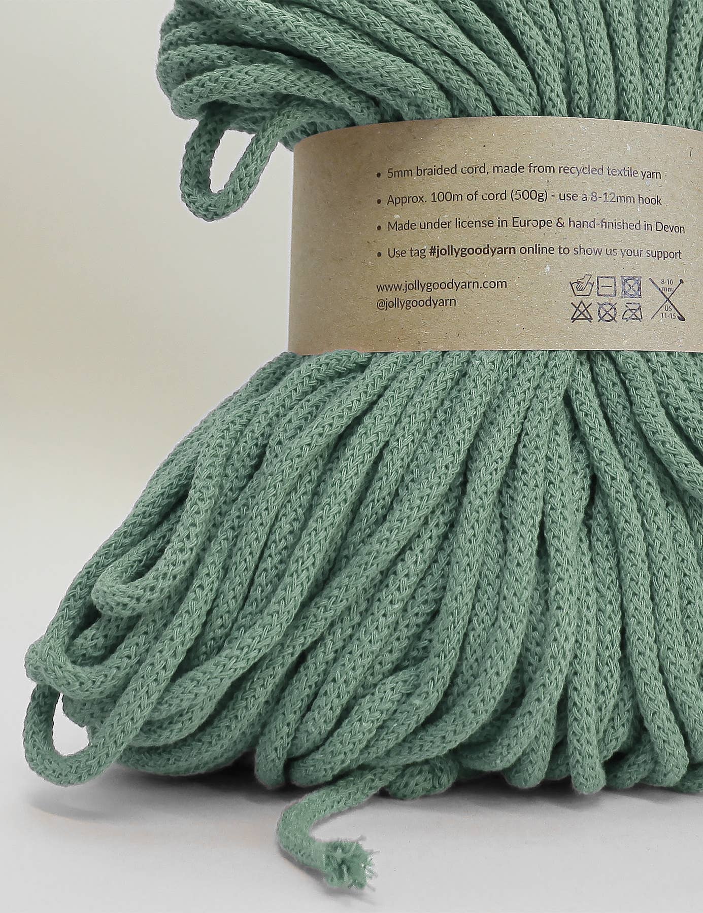 Jolly Good Yarn - 5mm Sidmouth Sea Green recycled cotton macrame cord (100m)