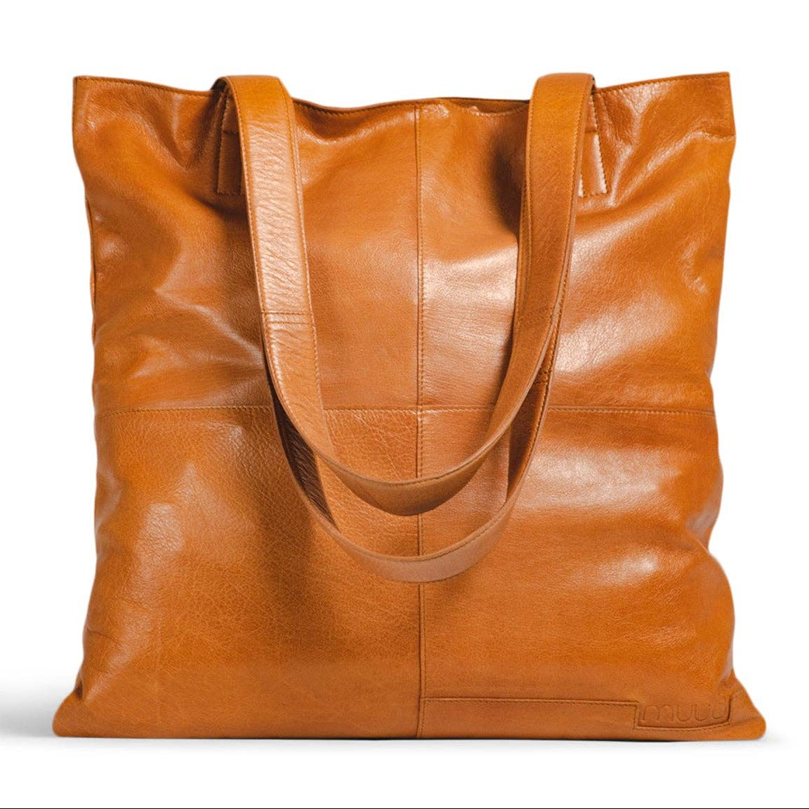 muud Show Shopper Brown leather tote bag on a white background