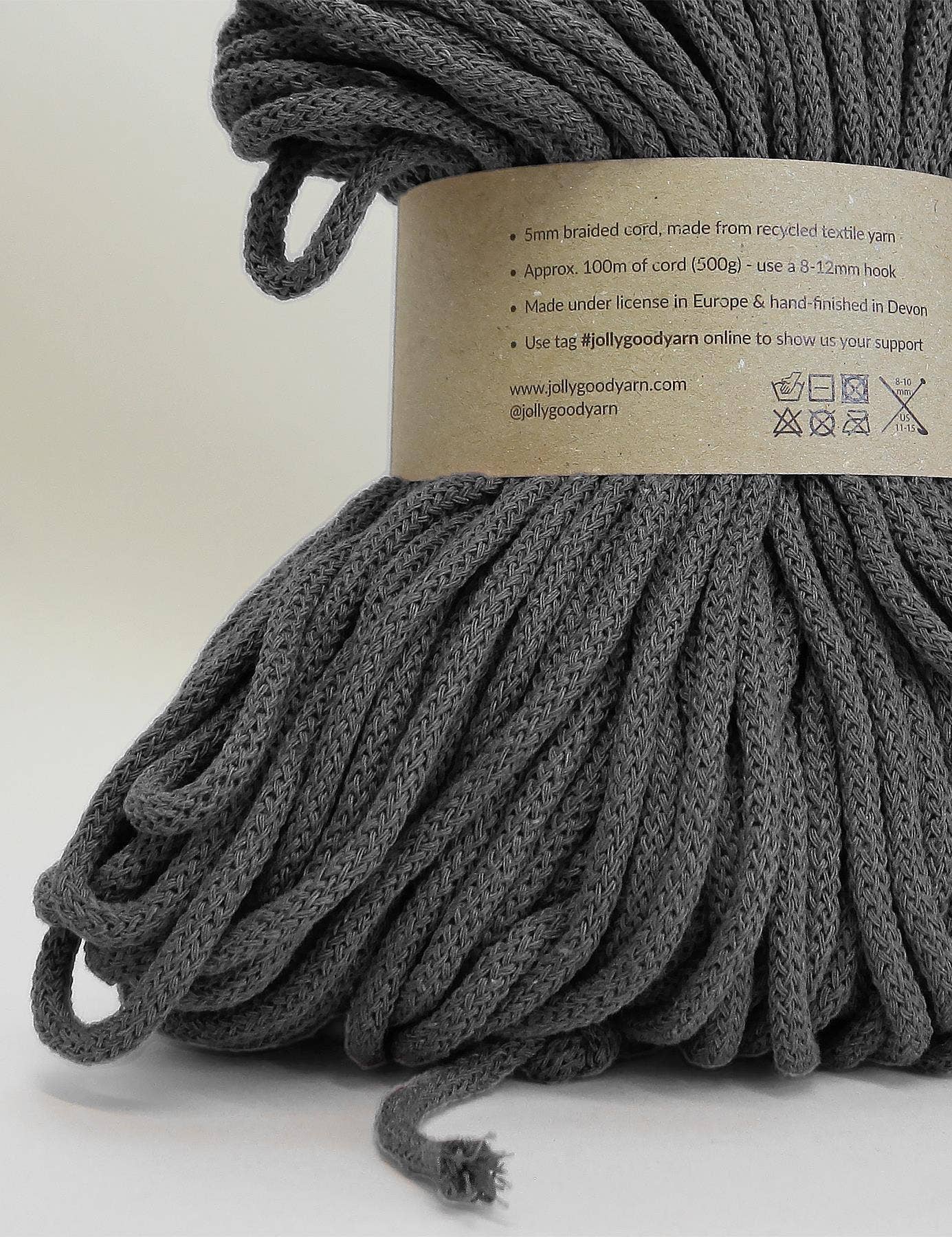 Jolly Good Yarn - 5mm Copplestone Grey recycled cotton macrame cord (100m)