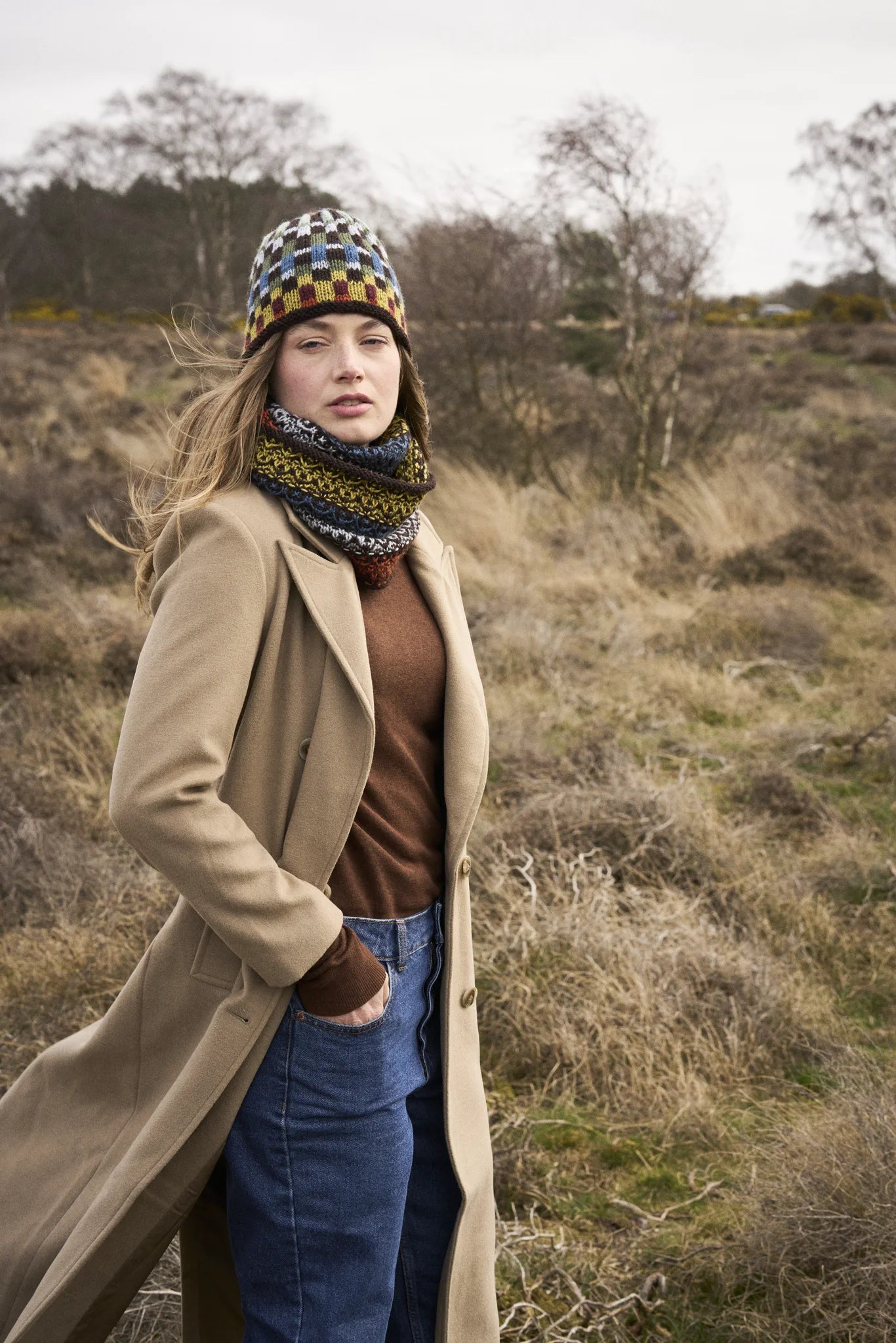 The Bramble & Fleece Bramble Hat, eight-shade colourwork beanie in Wooltrace DK