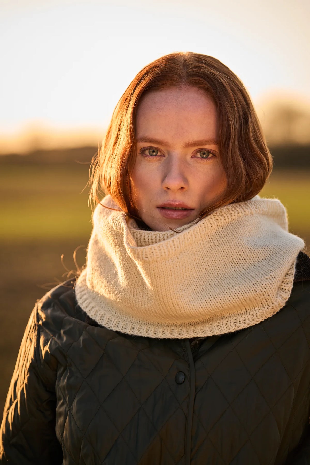 The Bramble & Fleece Sloe Snood knitted in Wooltrace DK British wool