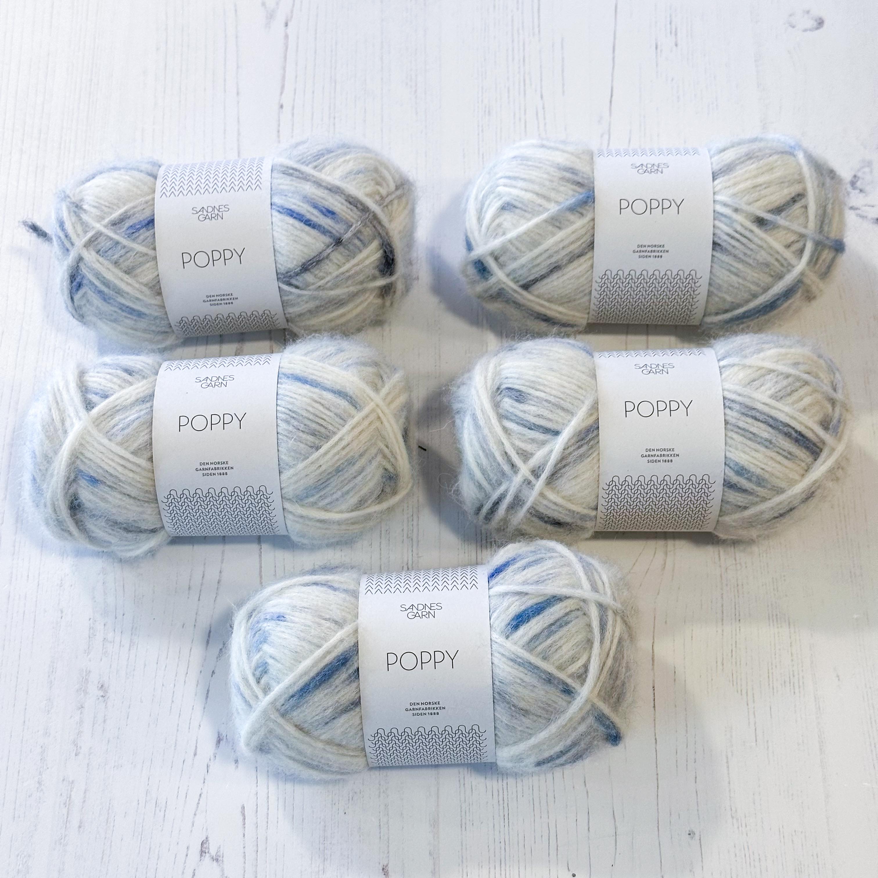 Sandnes Garn - Poppy - 5 x 50g Blue Shades 1050 - Clearance Bundle