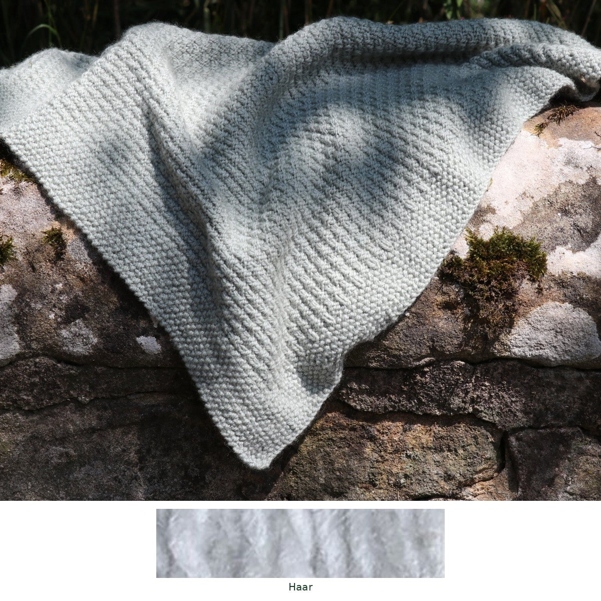 Alloway Raindrops Baby Blanket knitting kit in Haar, with the yarn shade shown