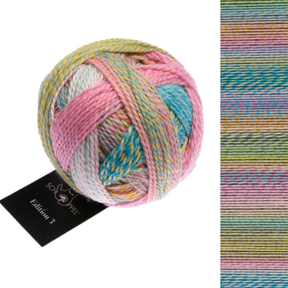 Ball of Schoppel Edition 3, 100% virgin wool sport weight gradient yarn, in shade Hospitality Gift 2513
