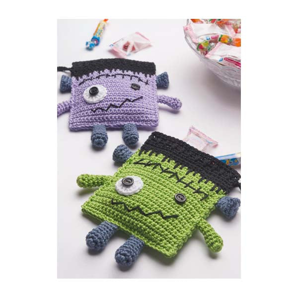 Häkelanleitung für Halloween-Süßigkeitenbeutel mit Frankenstein-Motiv (PDF-Download)