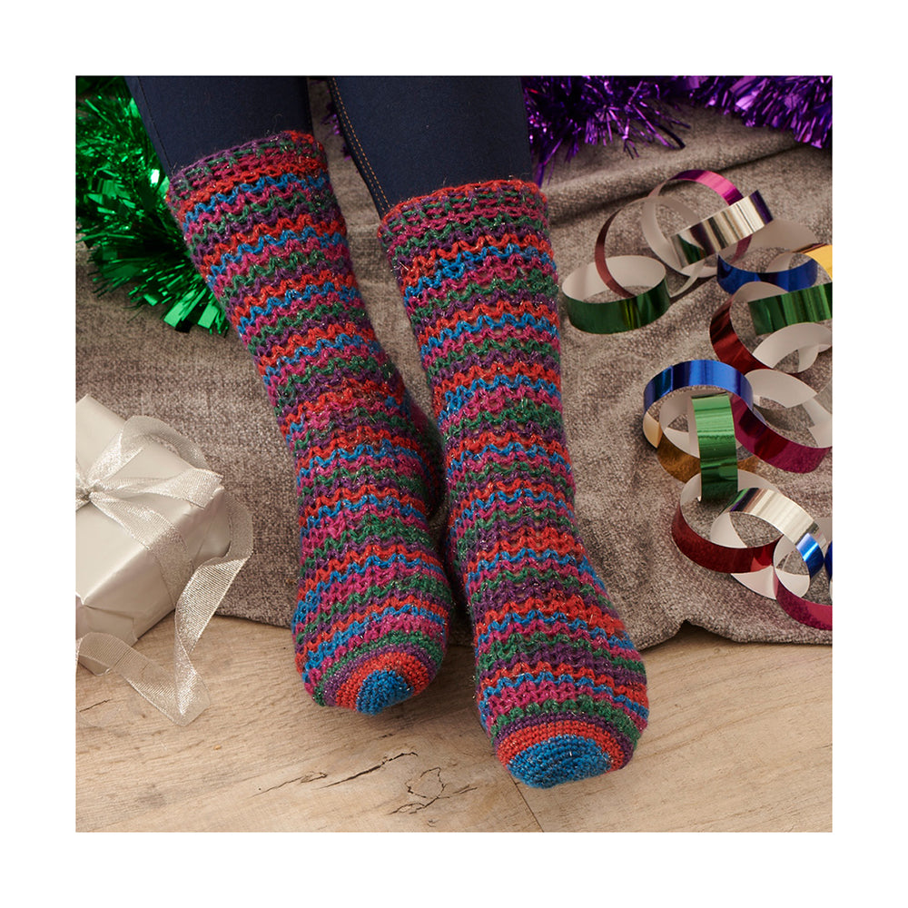 WYS Tinsel Toes - Christmas Crochet Sock Pattern (FREE PDF Download)