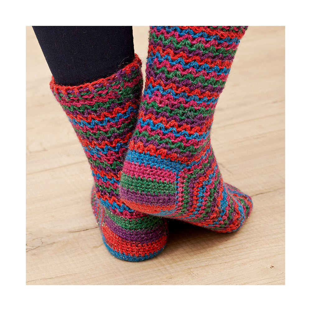 WYS Tinsel Toes - Christmas Crochet Sock Pattern (FREE PDF Download)