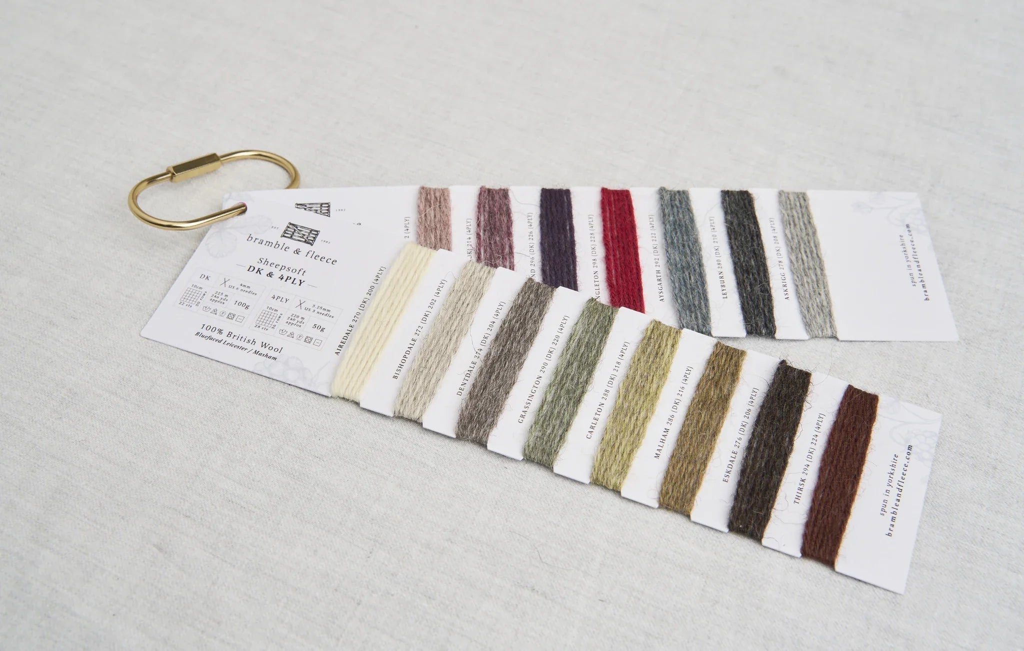 The Bramble & Fleece Sheepsoft shade card showing every DK and 4 Ply shade with its number