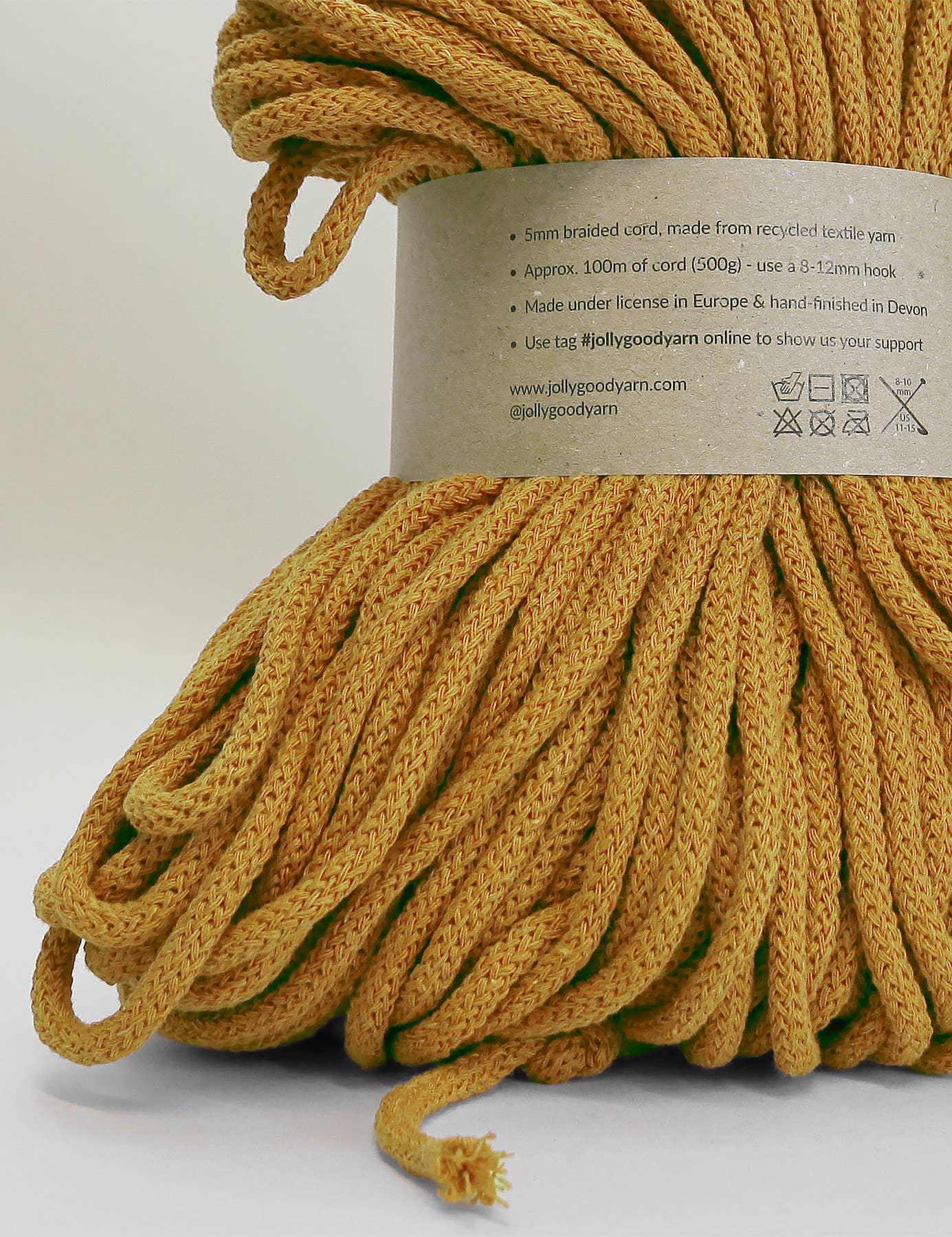 Jolly Good Yarn - 5mm Honiton Yellow recycled cotton macrame cord (100m)