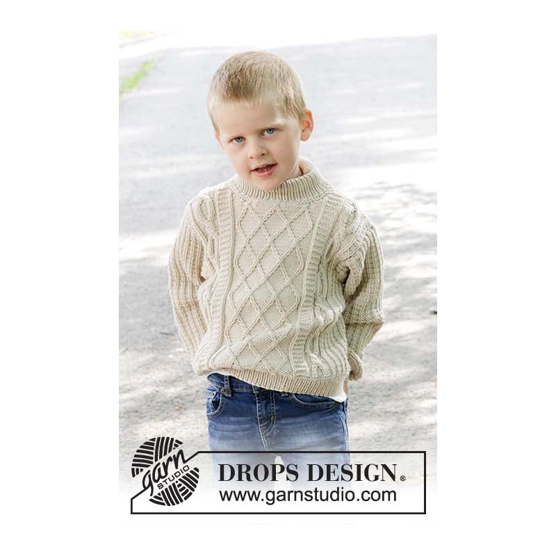 Drops - Ocean Ropes Kids Jumper - FREE Knitting Pattern (PDF Download)