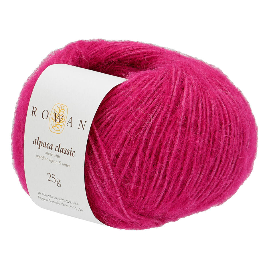 Ball of Rowan Alpaca Classic yarn in colour pink lips on a white background