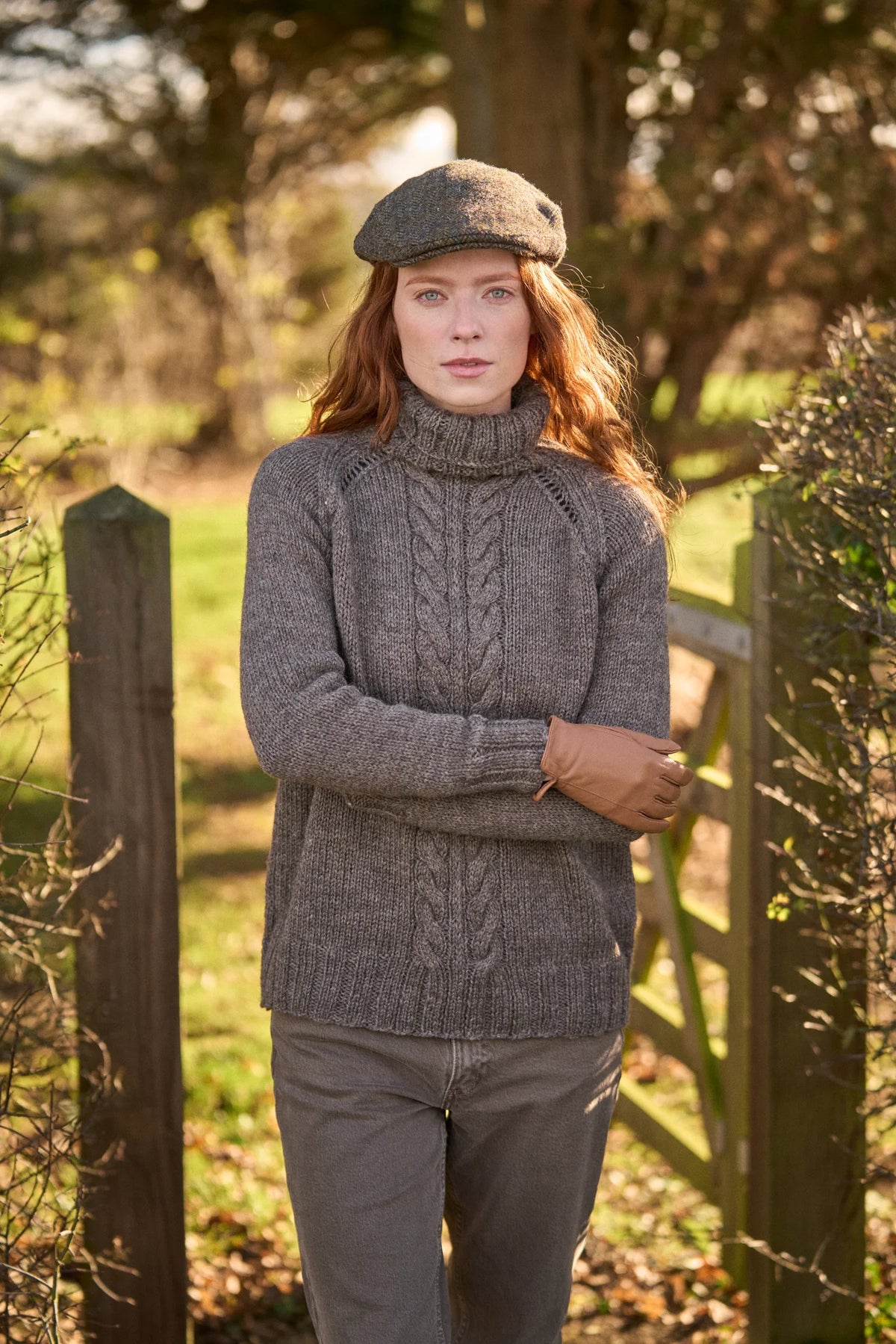 The Bramble & Fleece Dawn Sweater, raglan with a vertical cable panel, in Sheepsoft Aran