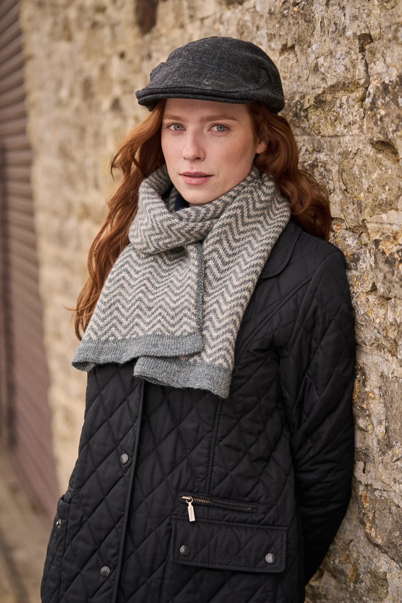 The Bramble & Fleece Thirsk Scarf, herringbone Fair Isle in two shades of Sheepsoft 4 Ply