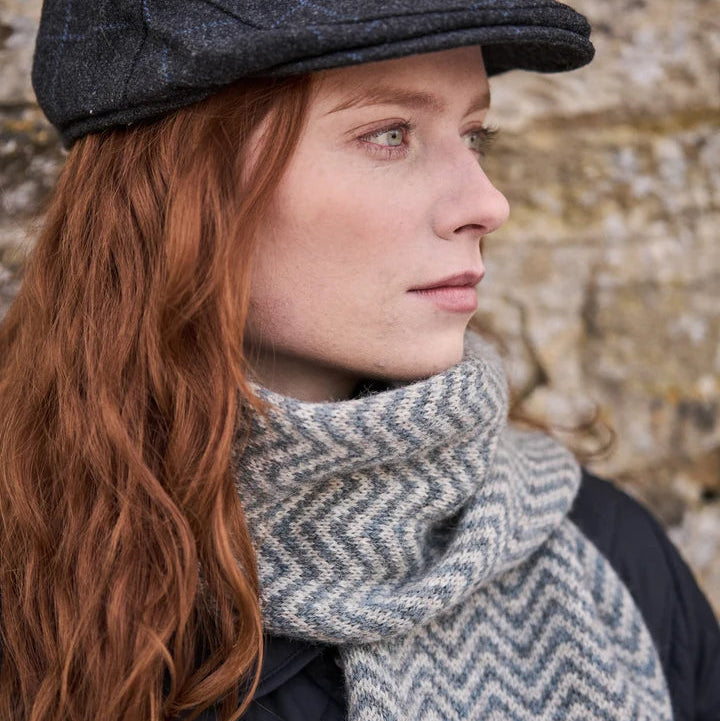 The Bramble & Fleece Thirsk Scarf, herringbone Fair Isle in two shades of Sheepsoft 4 Ply