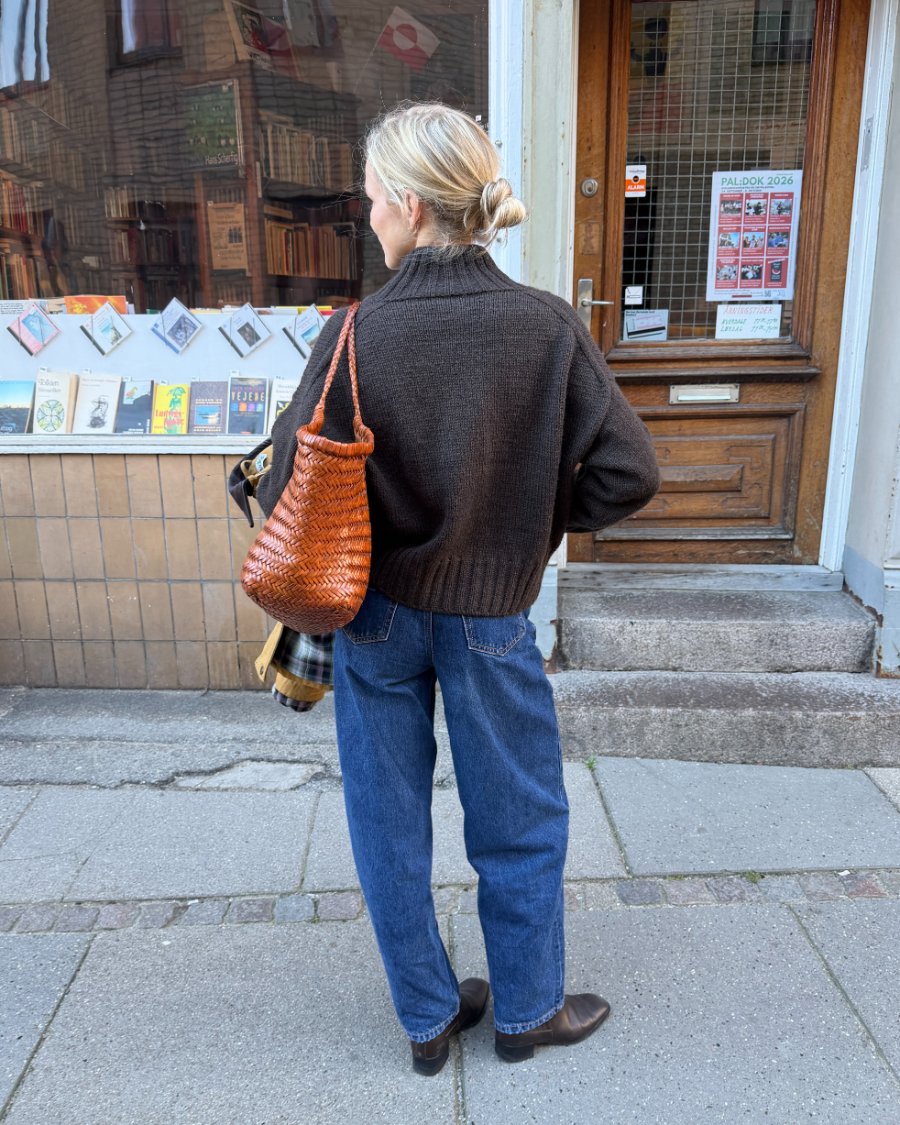 Back view of the brown PetiteKnit Hannah Jacket