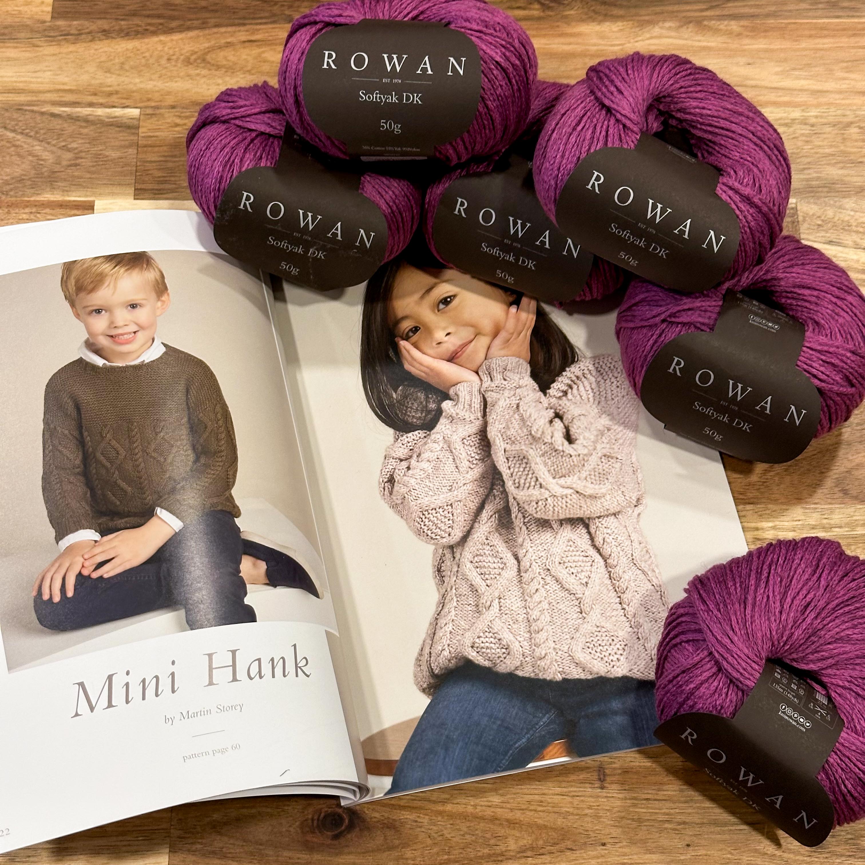 Mini Hank Sweater – Knitting Kit (Rowan Softyak, Meadow 237, Size 3–4 & 5-6 Years)