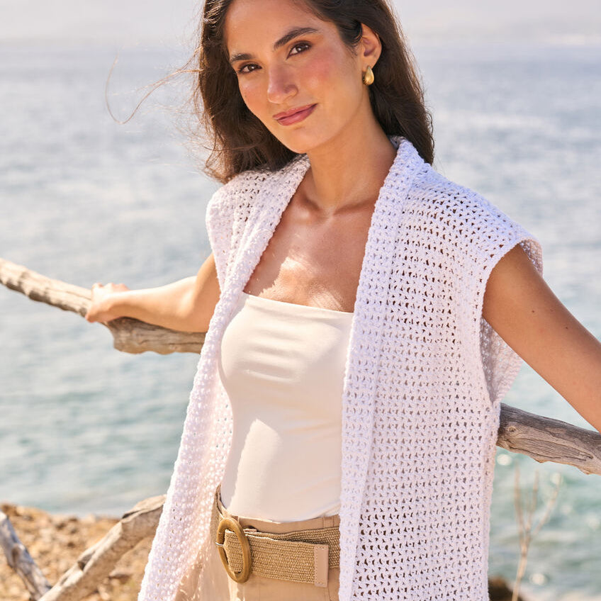 Mode at Rowan Lumiere full-length summer waistcoat - Crochet Pattern