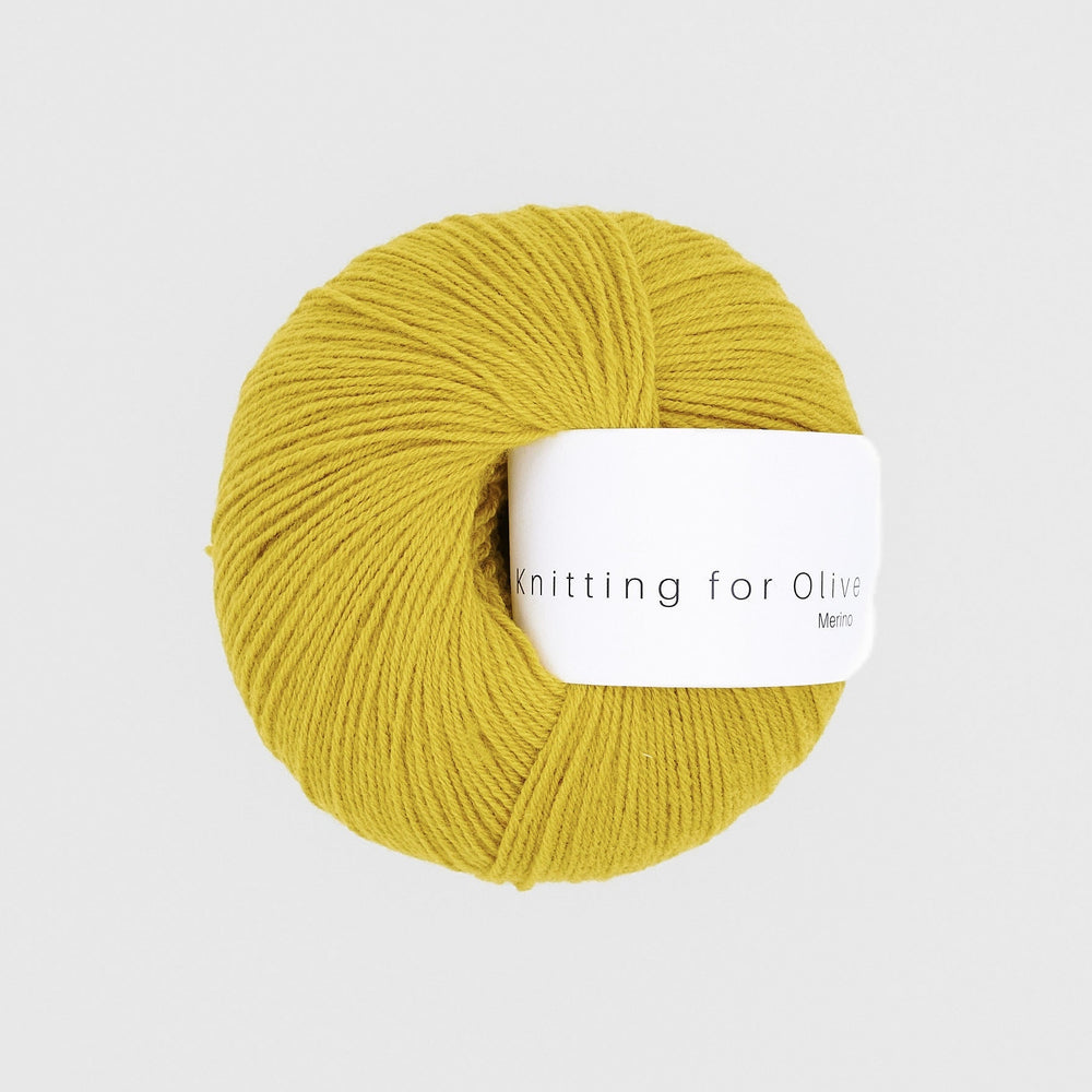 Ball of Knitting for Olive Merino, 100% non-mulesed merino 4ply yarn, in shade Umami Yellow