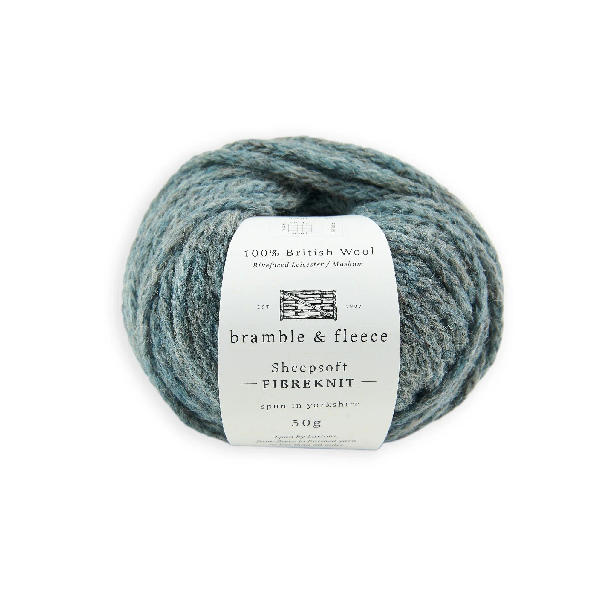Bramble & Fleece Sheepsoft Fibreknit ball band showing 100% British wool