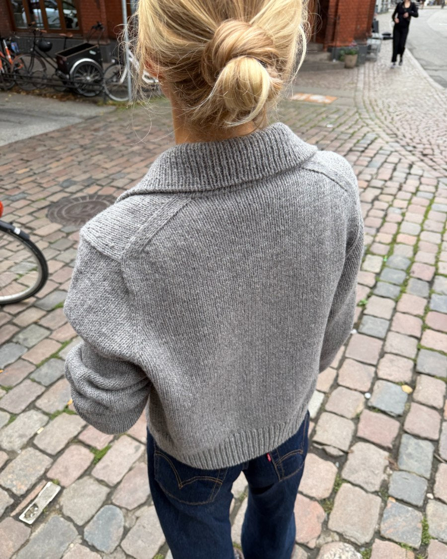 Back view of the light grey PetiteKnit Petra Jacket