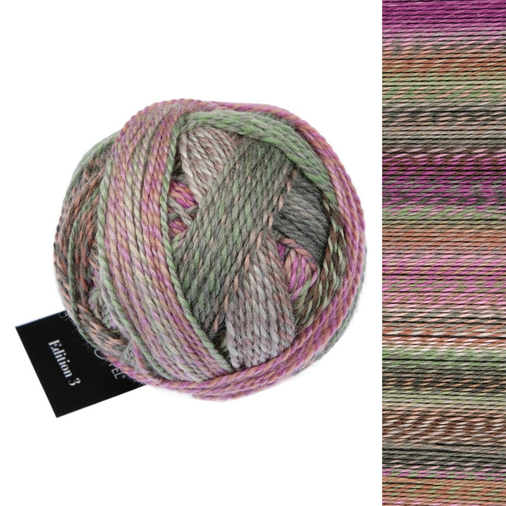 Ball of Schoppel Edition 3, 100% virgin wool sport weight gradient yarn, in shade Aurora 2629
