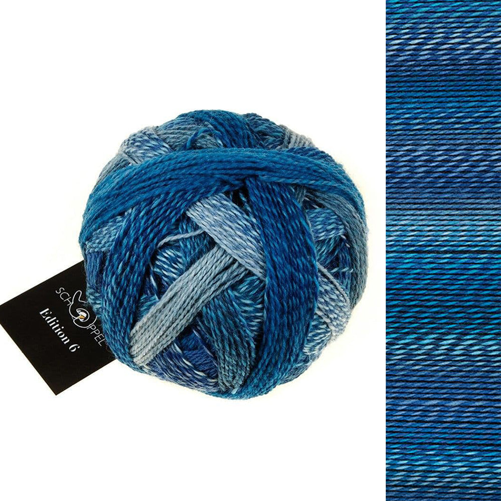 Ball of Schoppel Edition 3, 100% virgin wool sport weight gradient yarn, in shade Bluish 2362