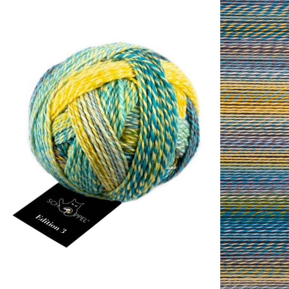 Ball of Schoppel Edition 3, 100% virgin wool sport weight gradient yarn, in shade Partly Sunny 2401