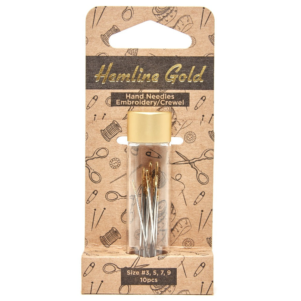 Hemline Gold Premium Sticknadeln – Größen 3–9 (10er-Pack)