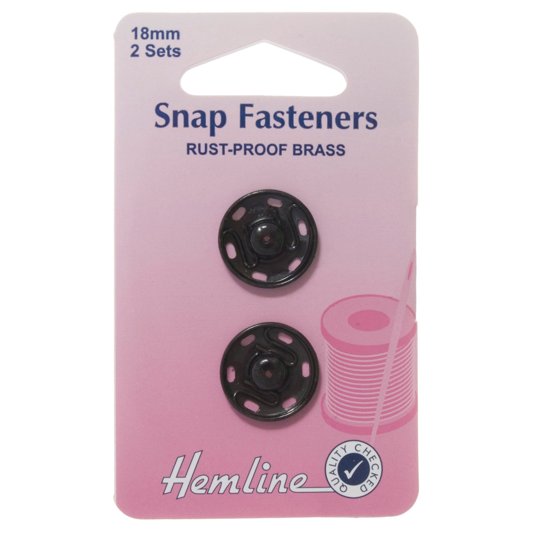 Hemline Snap Fasteners, Sew-on, 18mm, Black Metal (2 sets)