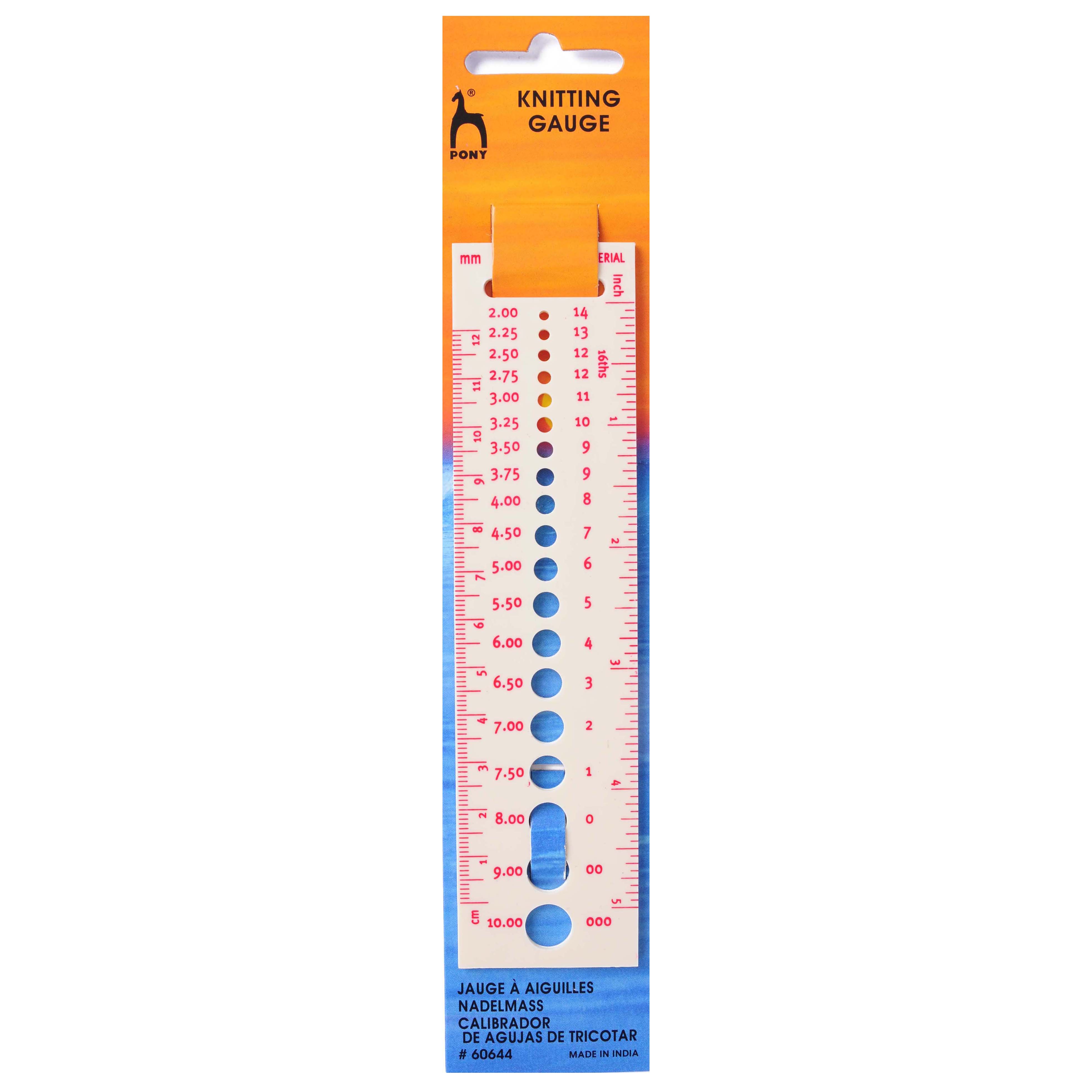 Pony Knitting Pin Gauge 2-10mm